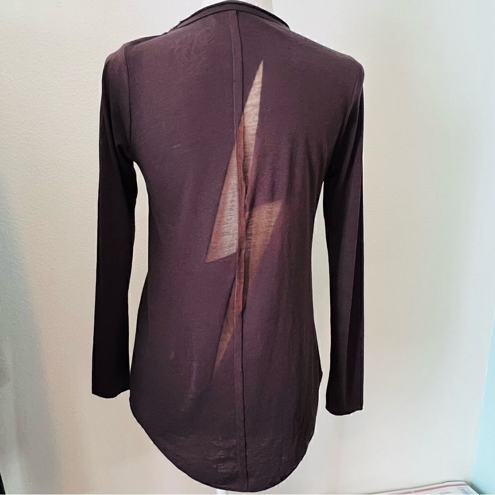 NWT Chaser Tshirt Women Size Small Brown Lightening Bolt On Back Long Sleeve